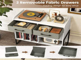 Record Player Stand with Charging Station, Adjustable Shelf & Folding Drawers Vinyl Storage 12718920