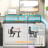 L Shaped Gaming Desk with File Drawer, 73" Reversible L Shaped Computer Desk with Power Outlet & LED 49101897