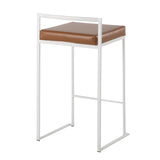 Fuji Contemporary Stackable Counter Stool in White with Camel Faux Leather Cushion by LumiSource B202P221934