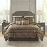 7 Piece Jacquard Comforter Set Brown/Gold Cal King B03597002