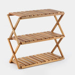 ZUN Acacia 3 Tiers Wooden Plants Stand Foldable Shoe Rack Multipurpose Shelf Perfect Idea For Living 03489995