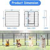 ZUN Dog Pens Outdoor 32" Height Foldable 12 Panels Heavy Duty Metal Portable Dog Playpen Indoor W1422120890