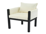 Linen Upholstered Armchair with Black Rubber Wood Legs in White N768P305168B