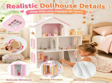 3-Floor Wooden Dollhouse for Kids, 5 Play Areas Pretend Play House with Movable Elevator & Stairs, 61783126