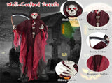 Halloween 8ft Sound-Activated Grim Reaper - Flashing Red Eyes, Scary Sounds, Adjustable Arms, 47758798