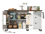 54.5" Farmhouse Kitchen Island with Power Outlet, Kitchen Storage Island with Internal Storage Rack, 48955560