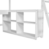 ZUN Full Size Loft Bed with U-shaped Desk, Drawers and Storage Shelves, White 58879718