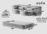 Modern Floor Sofa with 2 Pillows,Convertible Corduroy Fabric Foam-Filled Sleeper Sofa Bed,15" Twin 33690449