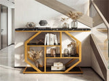 39.5" Modern Sofa Table with 4-Tier Storage, Black & Gold Console Table with Faux Marble Top for 50074188