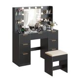 Black particleboard with a melamine finish, 7 drawers, 4 shelves, a dressing table set with 10 69112005