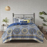 ZUN 6 Piece Reversible Quilt Set with Throw Pillows Blue King/Cal King B03597624