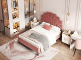 Full Size Upholstered Platform Bed with Flower Pattern Velvet Headboard, Bean Paste Red 33221506
