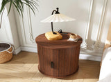 Mid Century Modern Cylinder End Table with Built-in Charging Station & Sliding Door, 2-Tier Storage 06416937