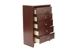 ZUN Brown Cherry 1pc Chest Nickel Round Knob Transitional Style 5-Drawers Chest Table Rubberwood B011P250828