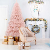 7ft Pink Artificial Christmas Tree Hinged Full Fir Tree with Metal Stand 84194368