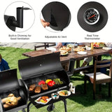 ZUN Charcoal Barbecue Grill with Offset Smoker, Metal Iron Barrel BBQ Trolley with Storage Shelves 97964244