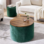 ZUN 2-Piece Set Round Chenille Storage Ottoman, Equipped with a Drum Shaped Small Stool, Storage Space, W487P179603