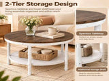Round 2-Tier Wood Coffee Table, Dark Walnut Finish with Black Wood Grain, White Textured 27271682