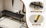 59*17 Inch Multifunctional Black Shoe Bench - Faux PU Cushion, Sturdy Metal Legs With Gold W1151P214997