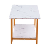 ZUN Coffee Table, 2 Layers 1.5cm Thick Marble MDF Rectangle 39.37" L Tabletop Iron Coffee Table , Dining 45259084