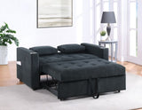 Luelle 57"W Black Corduroy Convertible Sleeper Loveseat with Cupholders, USB Ports, Magazine B061P296418