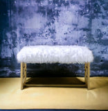 Bagley II White Faux Fur & Gold Finish Bench B2726P278575