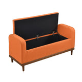 Mid-Century Modern Lift Top Storage Bench 1pc Tufted Orange Upholstered Solid Wood Walnut Finish B011P169818