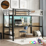 Metal Twin XL Size Loft Bed with Power Outlet and LED Lighted, Space-Saving, Noise Reduced, Black W1580P251090
