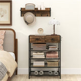 Multifunctional Entryway Storage - 5-Hook Coat Rack 2-Drawer Shoe Stand with 4 Mesh Shelves 31871415