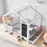 Full House Bed with Blackboard and Drawers, Two assembly options, White 38015791