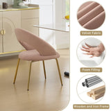 061-Set of 1 Velvet Fabric Chairs With Curved Backrest and Golden Metal Legs for Kitchen or W527P255478