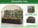 49" Brown PE Rattan Raised Garden Bed with Trellis Adjustable Foot Pads Outdoor Planter Box 00735475