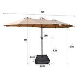 15x9ft Large Double-Sided Rectangular Outdoor Twin Patio Market Umbrella with light and base- taupe W419P145383