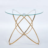 Dining Table with golden metal leg and tempered glass,Modern Space Saving Kitchen Table for Living W234P329699