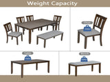 6 Piece Kitchen Set, Rectangular Wooden Table with 4 Upholstered Chairs and a Bench, 74652059