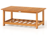 Sturdy Slatted Outdoor Coffee Table with Lower Shelf, Indoor Outdoor Multi-Purpose Center Table 49669200