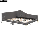Full Size Upholstered Daybed with Headboard and Armrest, Support Legs, Grey WF318303AAE