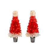 ZUN Lighted Santa Hat Style Tree Set of 2, 4ft Artificial Tree with Warm White Lights, N710P181810J