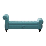 64.5" Bed Bench for Bed Room Nails Tufted Chaise of Lounge with Storage Velvet Upholstery Lake Blue W1097P202880