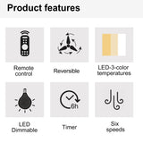 44 In Intergrated LED Ceiling Fan with Black ABS Blade W1367P182804