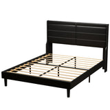 ZUN Queen PU Leather Upholstered Bed Frame with Lights,Platform Bed Frame with Stitched Wing-Backed W69167506