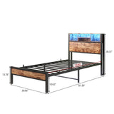 Twin Size Bed Frame with Storage Headboard, Metal Platform Bed with Charging Station, Bookcase W840P294072