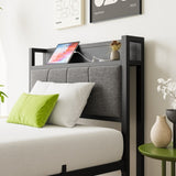 Twin Size Bed Frame, Storage Headboard with Charging Station, Solid and Stable, Noise Free, No Box W840P179116