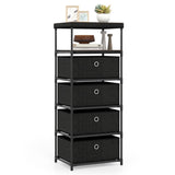 4-Drawer Fabric Storage Cabinet - Removable Foldable Drawers, Industrial Wood Top, Metal Frame with 35054697