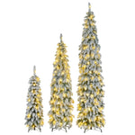 ZUN 8FT, 6FT, 4FT Pre-Lit Pencil Christmas Trees, 3-set Slim Artificial Christmas Tree With Snow 38709382