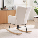 Rocking Chair Teddy Upholstered Glider Rocker Rocking Accent Chair Padded Seat with High Backrest W1117P220385