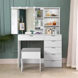 ZUN FCH Particleboard Triamine Veneer 6 Pumps 2 Shelves Mirror Cabinet 3 Tone Light Bulbs Dressing Table 22107168