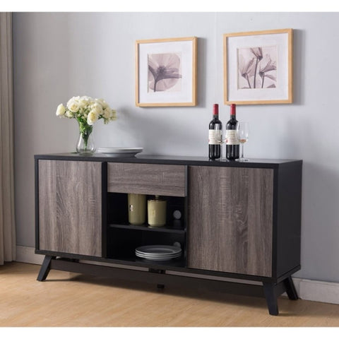 ZUN Black and grey sideboard tv stand buffet with two doors one drawer and six shelves B107P173522