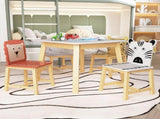 5 Piece Kiddy Table and Chair Set , Kids Wood Table with 4 Chairs Set Cartoon Animals 14281906