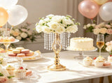 Gold Metal Crystal Wedding Flower Stand 12 Pcs 19.3 Inch Tall Centerpiece Vase Floral Display Rack 02879385